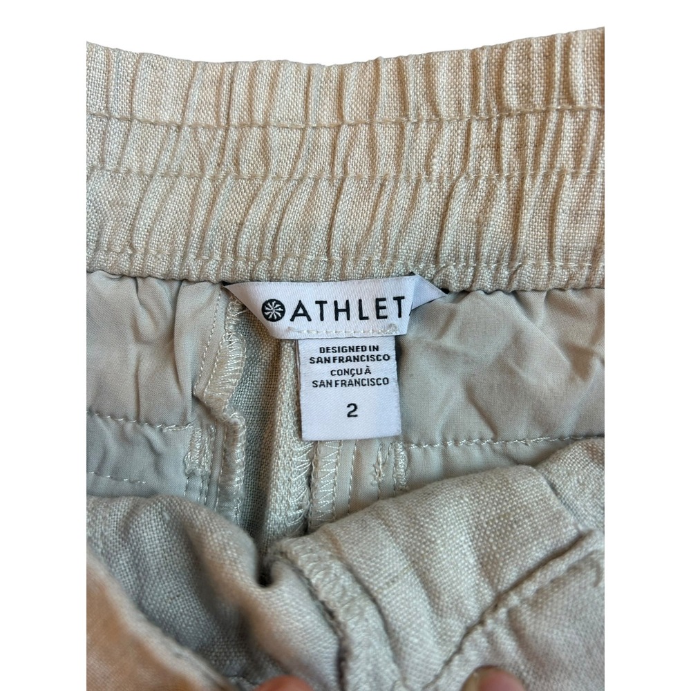 Athleta Voyager Linen Pant High Rise Straight Leg Adjustable Waist Beige Size 2 - Picture 4 of 8